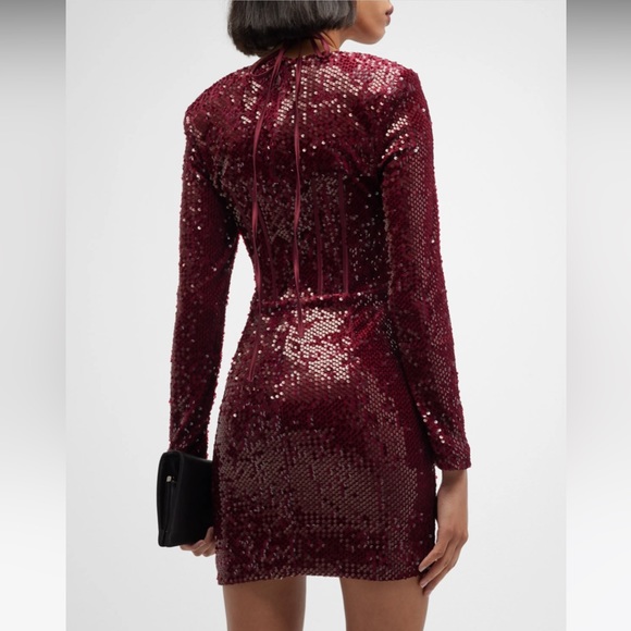 NWT Lavish Alice Sequin Corset Sweetheart Mini Dress, Burgundy, Size UK 8/ US 4 - Picture 5 of 16
